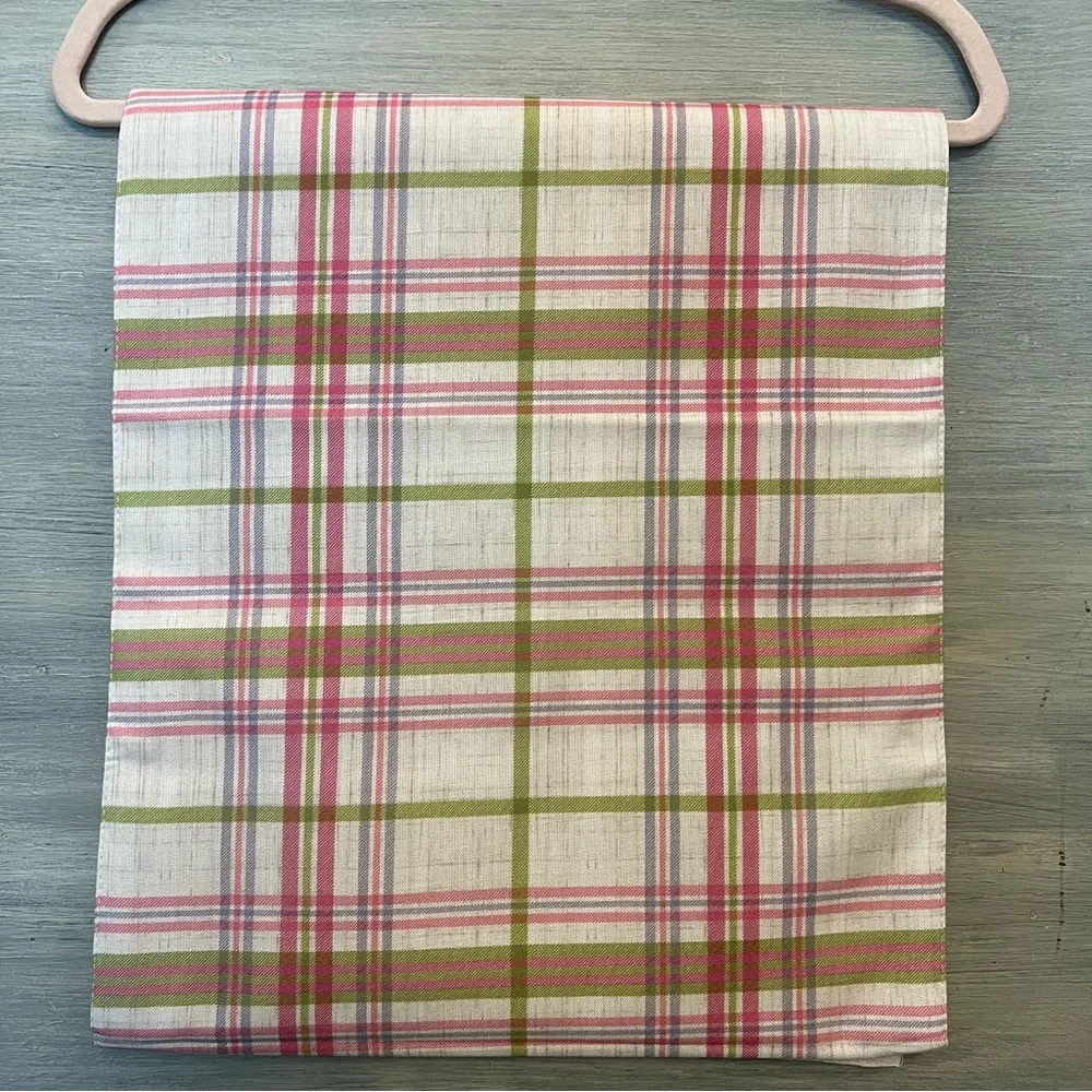 Linen Spring Easter Bunny Rabbit Flower‎ Table Runner Pink/Green Purple Plaid GC